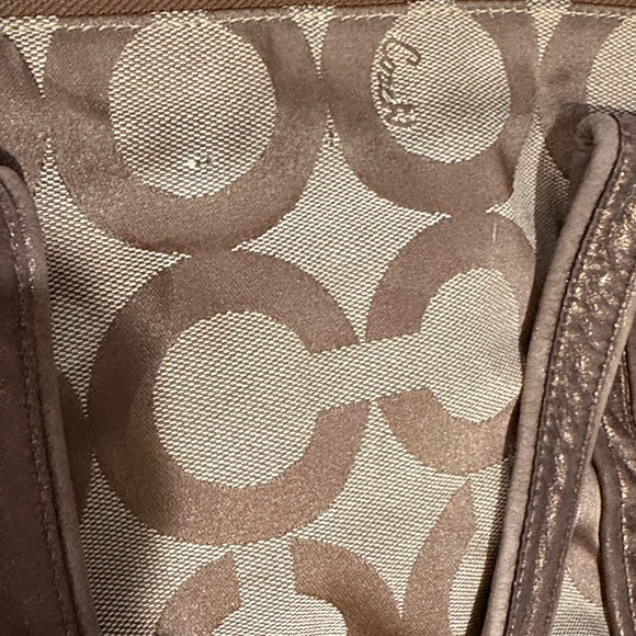 Vintage Y2K Coach Poppy Op Art Glam tote bag khaki gold canvas leather trim - Picture 9 of 9